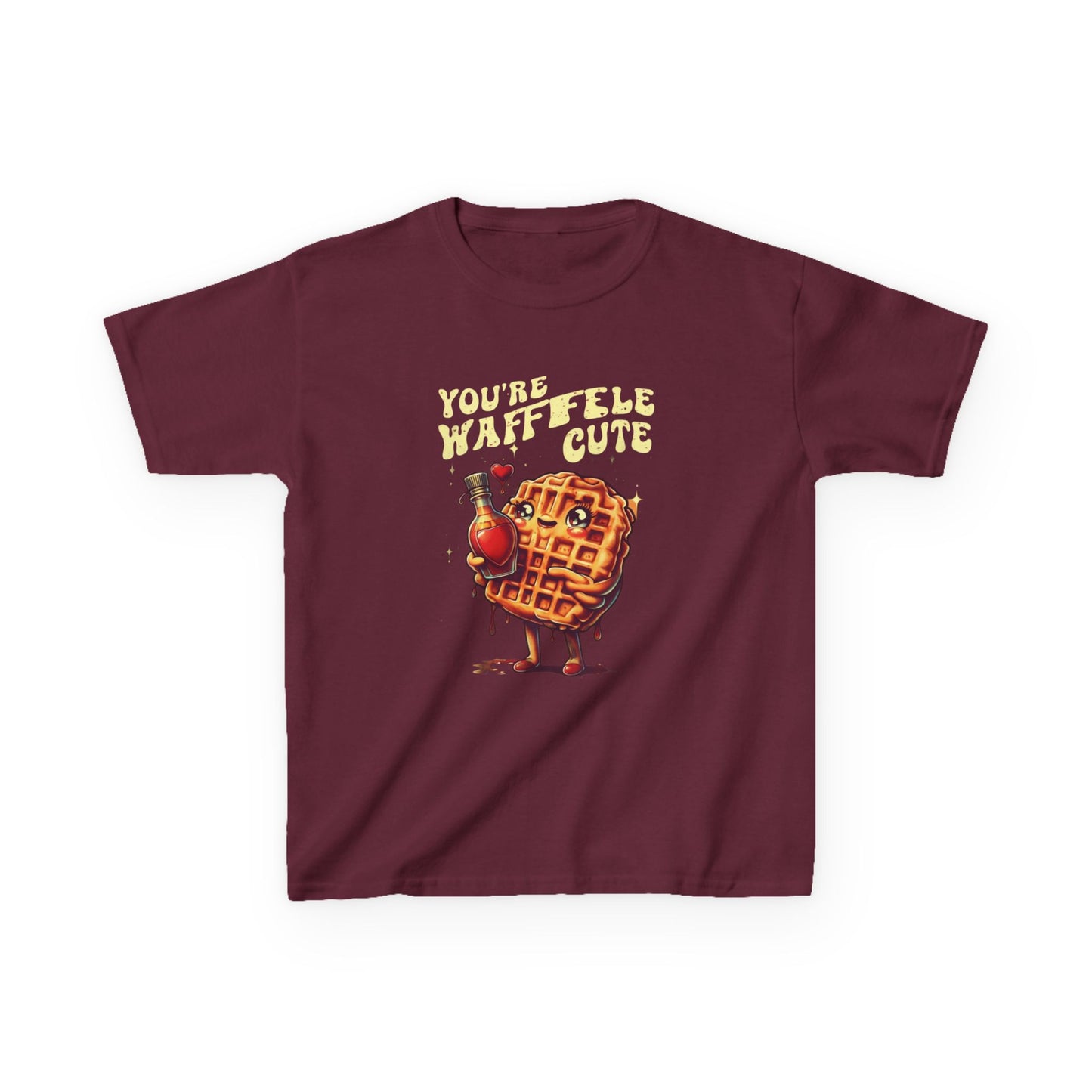 Kids Tee - Romantic Retro Waffle Holding Heart Syrup Design