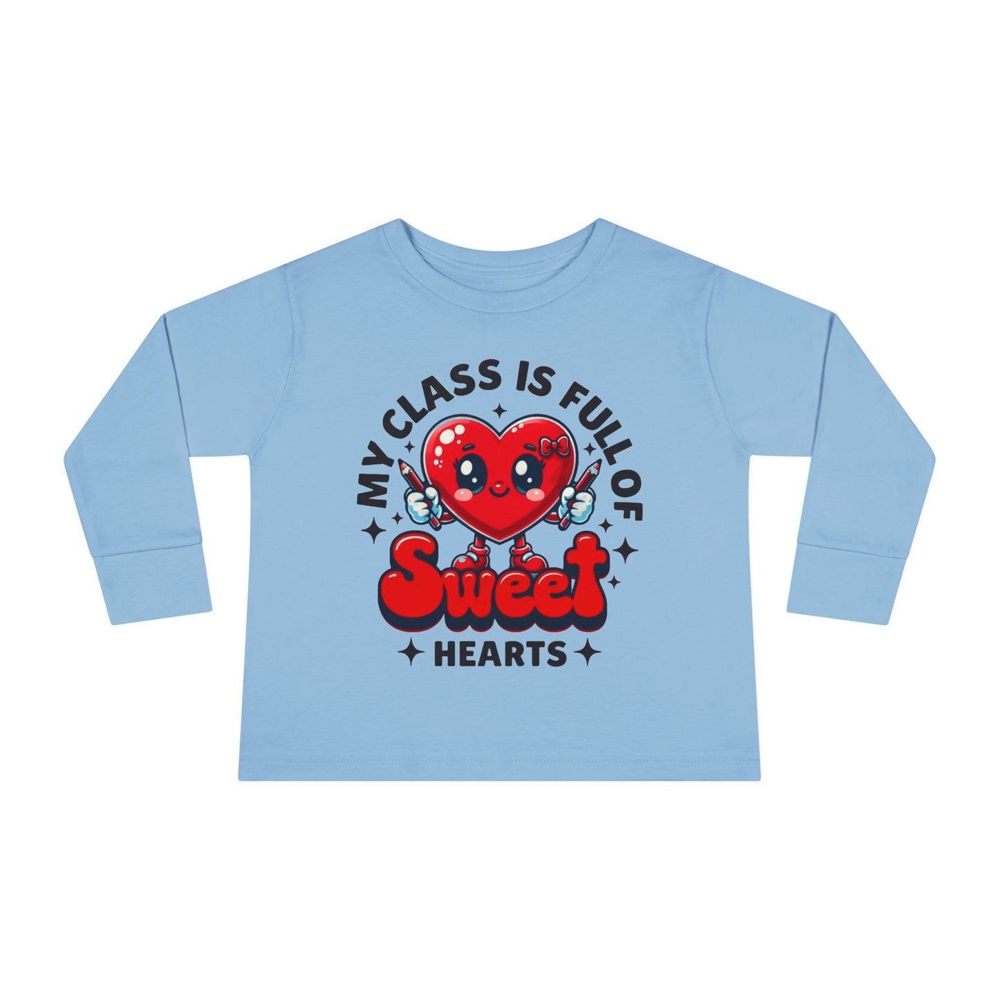 Toddler Long Sleeve Tee - Cartoon Heart Character Holding Pencils