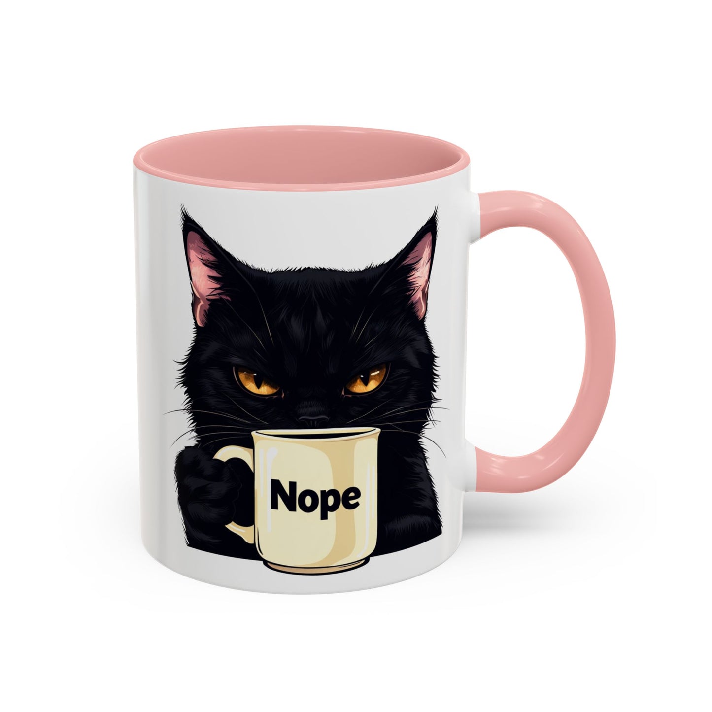 Accent Coffee Mug (11, 15oz) - Grumpy Black Cat