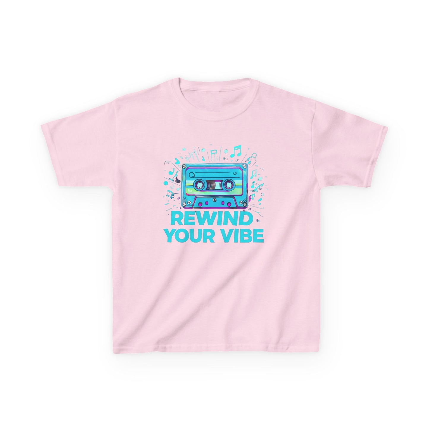 Kids Tee - Retro Cassette Tape Design with 'Rewind Your Vibes' Text