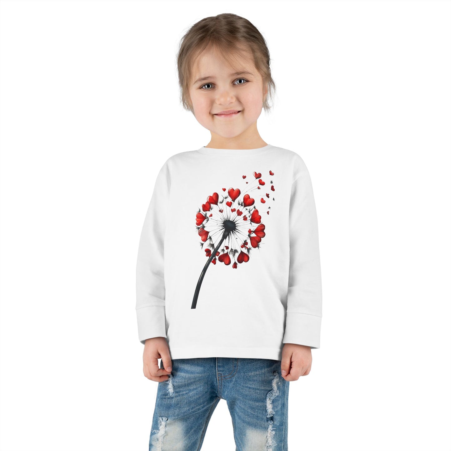 Toddler Long Sleeve Tee - Heart Dandelion T-Shirt for Kids