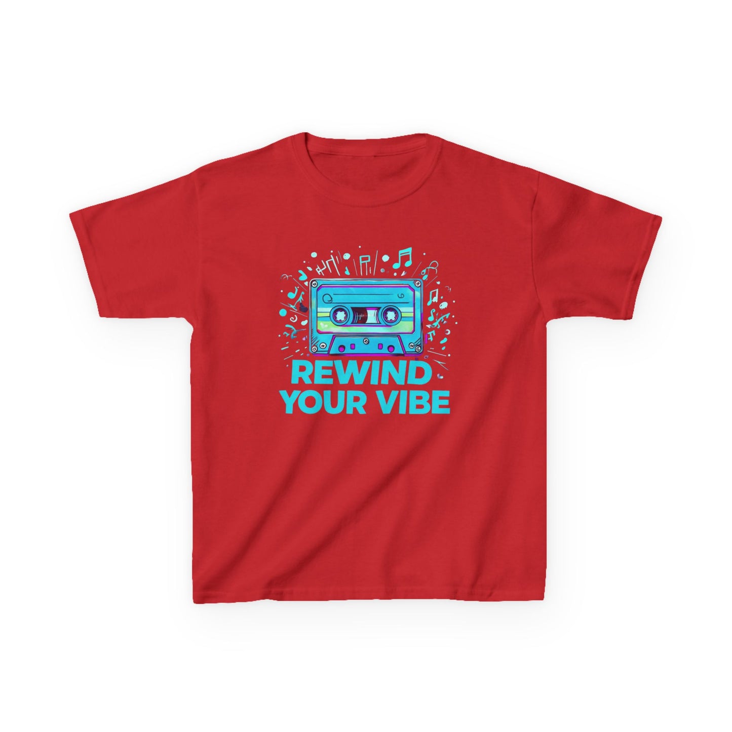 Kids Tee - Retro Cassette Tape Design with 'Rewind Your Vibes' Text
