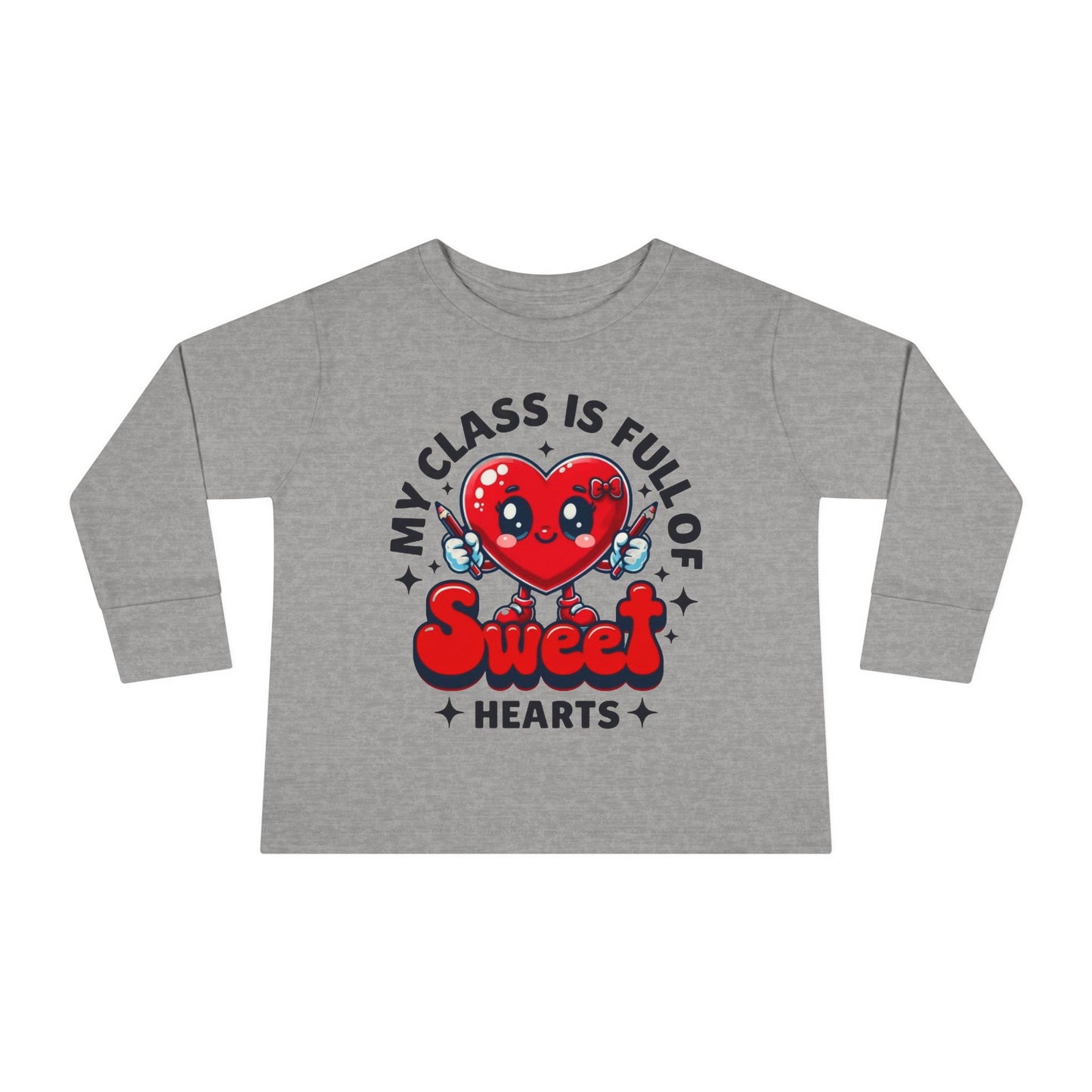 Toddler Long Sleeve Tee - Cartoon Heart Character Holding Pencils