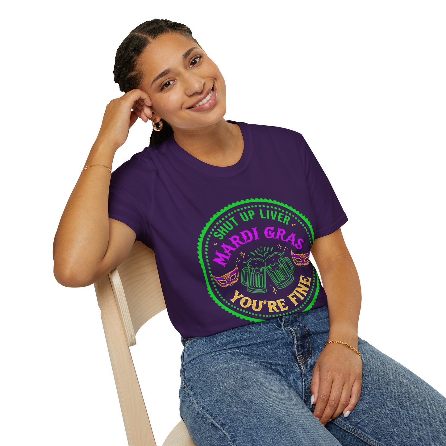 Mardi Gras Unisex T-Shirt - 'Shut Up Liver, You're Fine!' Party Tee