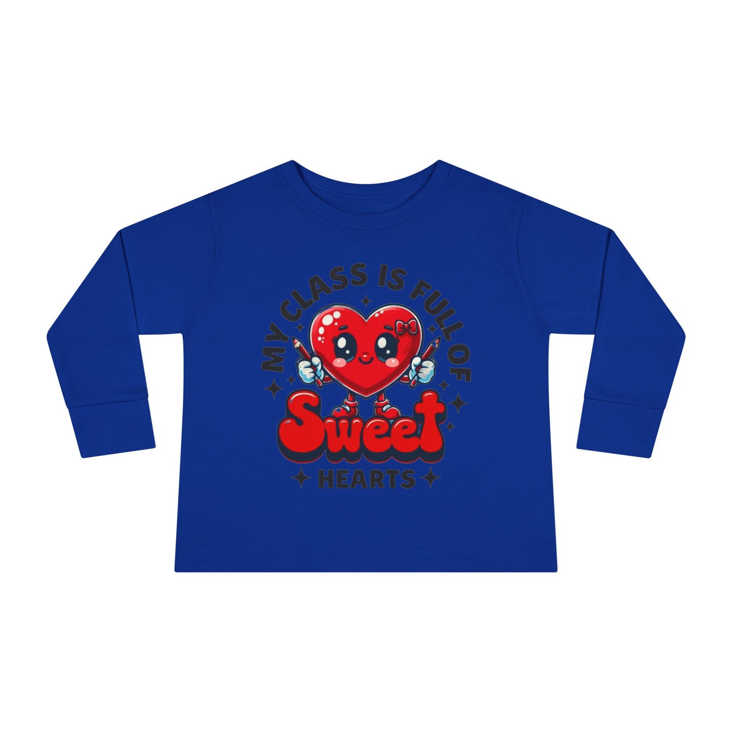 Toddler Long Sleeve Tee - Cartoon Heart Character Holding Pencils