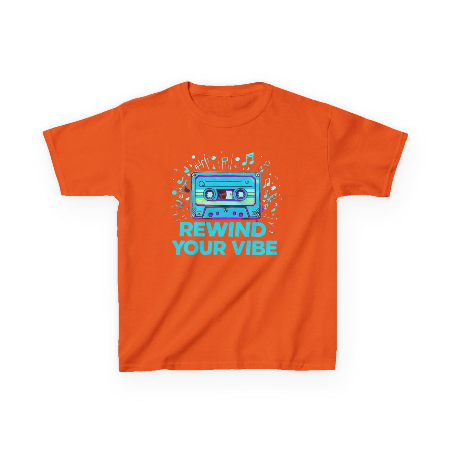 Kids Tee - Retro Cassette Tape Design with 'Rewind Your Vibes' Text