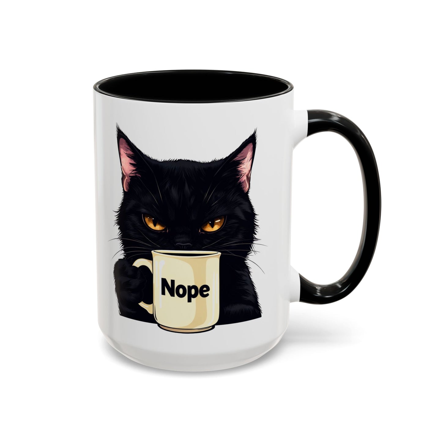 Accent Coffee Mug (11, 15oz) - Grumpy Black Cat