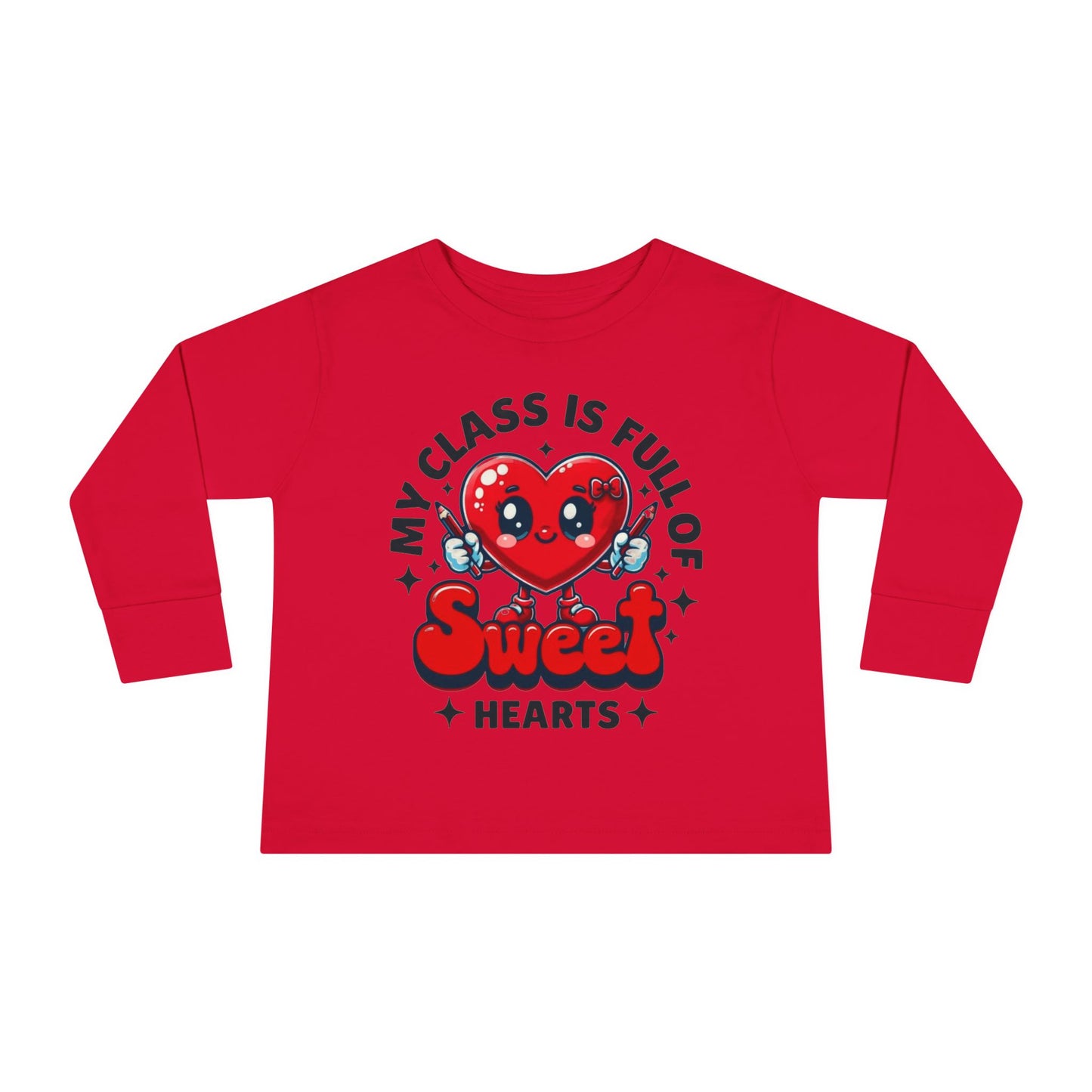 Toddler Long Sleeve Tee - Cartoon Heart Character Holding Pencils