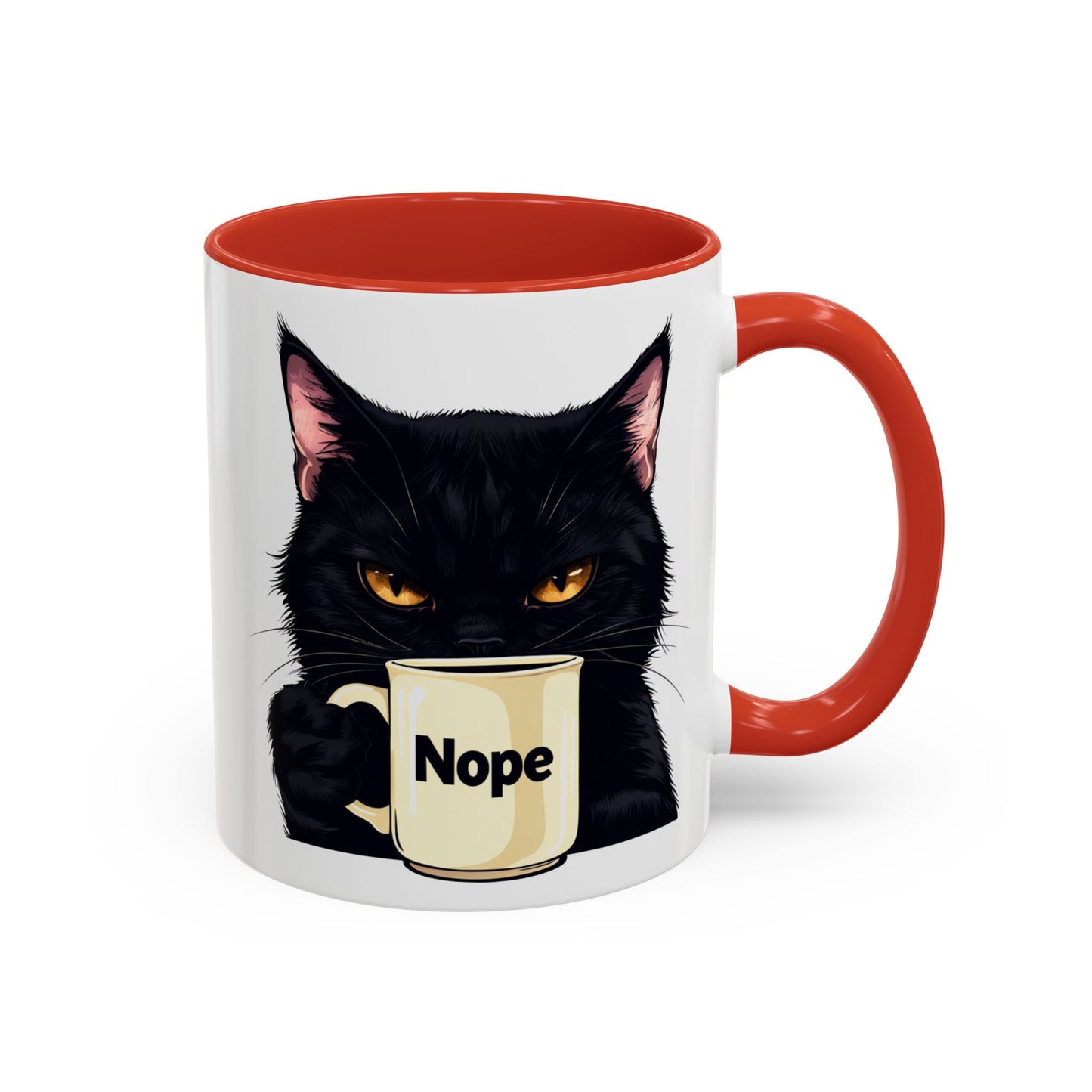 Accent Coffee Mug (11, 15oz) - Grumpy Black Cat