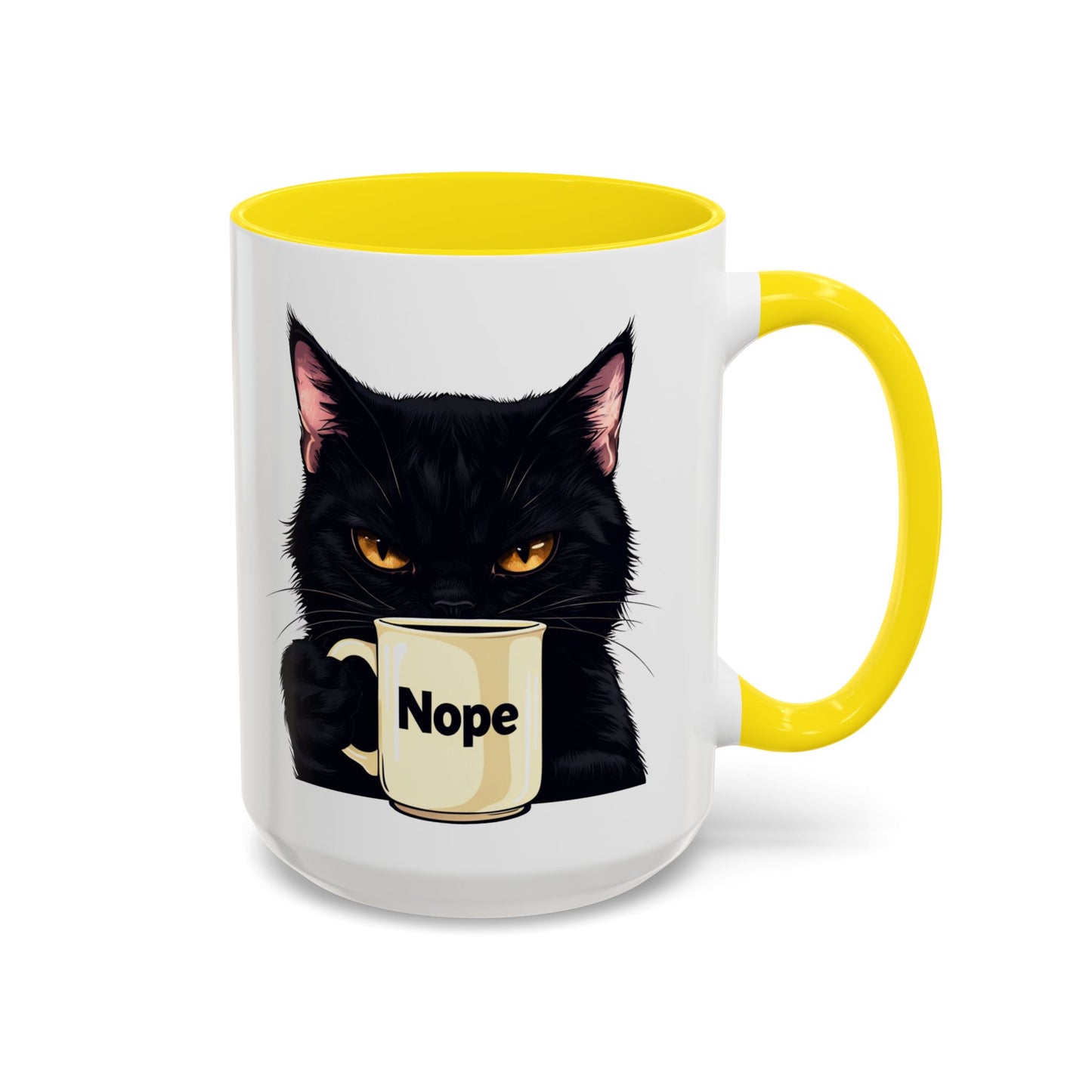 Accent Coffee Mug (11, 15oz) - Grumpy Black Cat