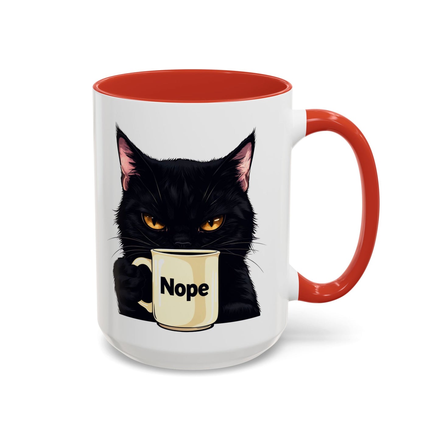 Accent Coffee Mug (11, 15oz) - Grumpy Black Cat
