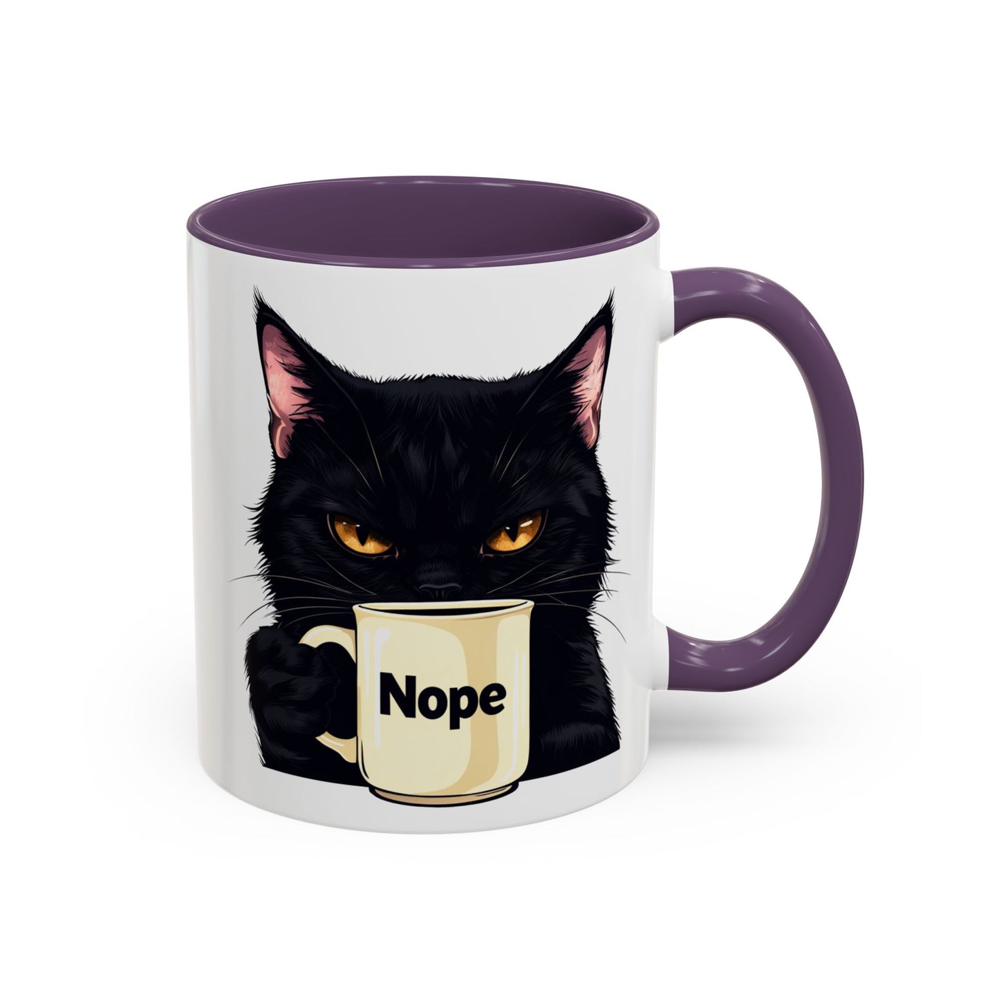 Accent Coffee Mug (11, 15oz) - Grumpy Black Cat