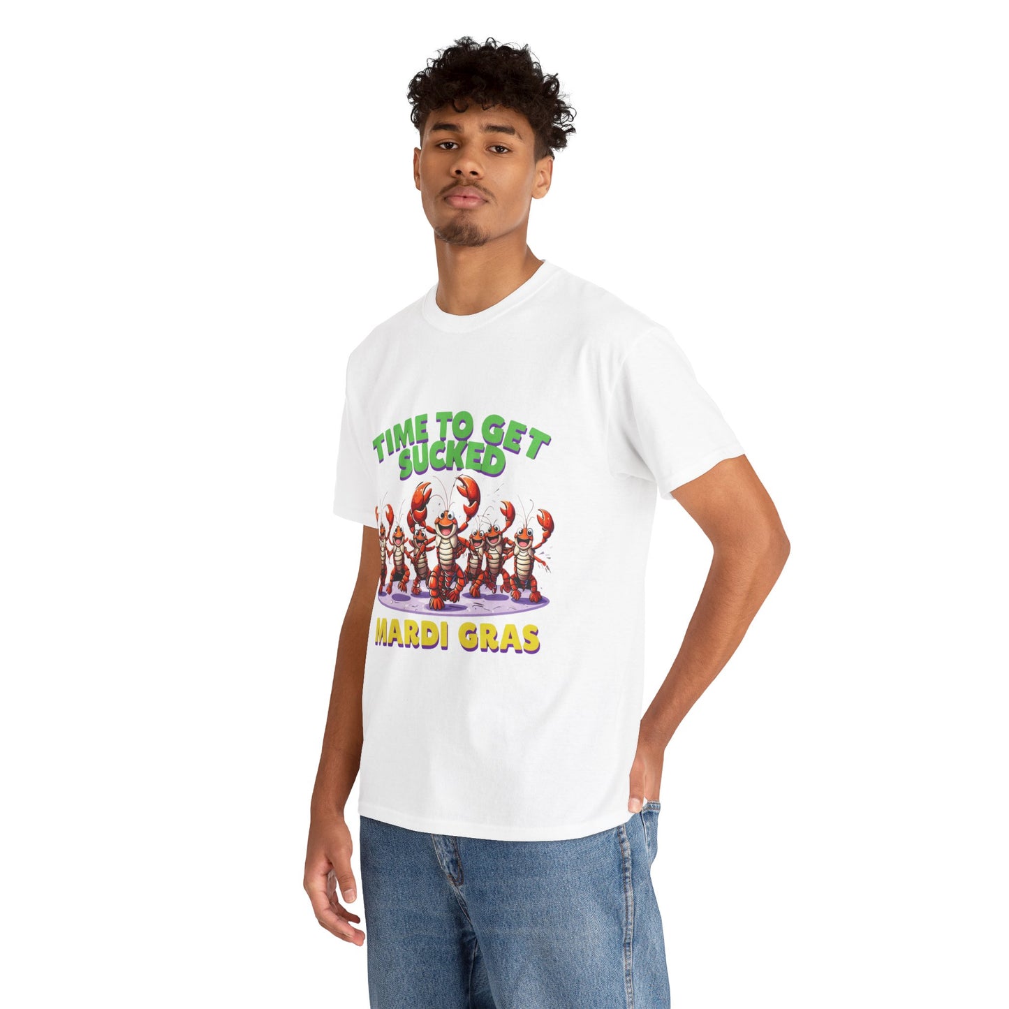 Mardi Gras Humor Tee - "Time to Get Sucked" Unisex Heavy Cotton Shirt