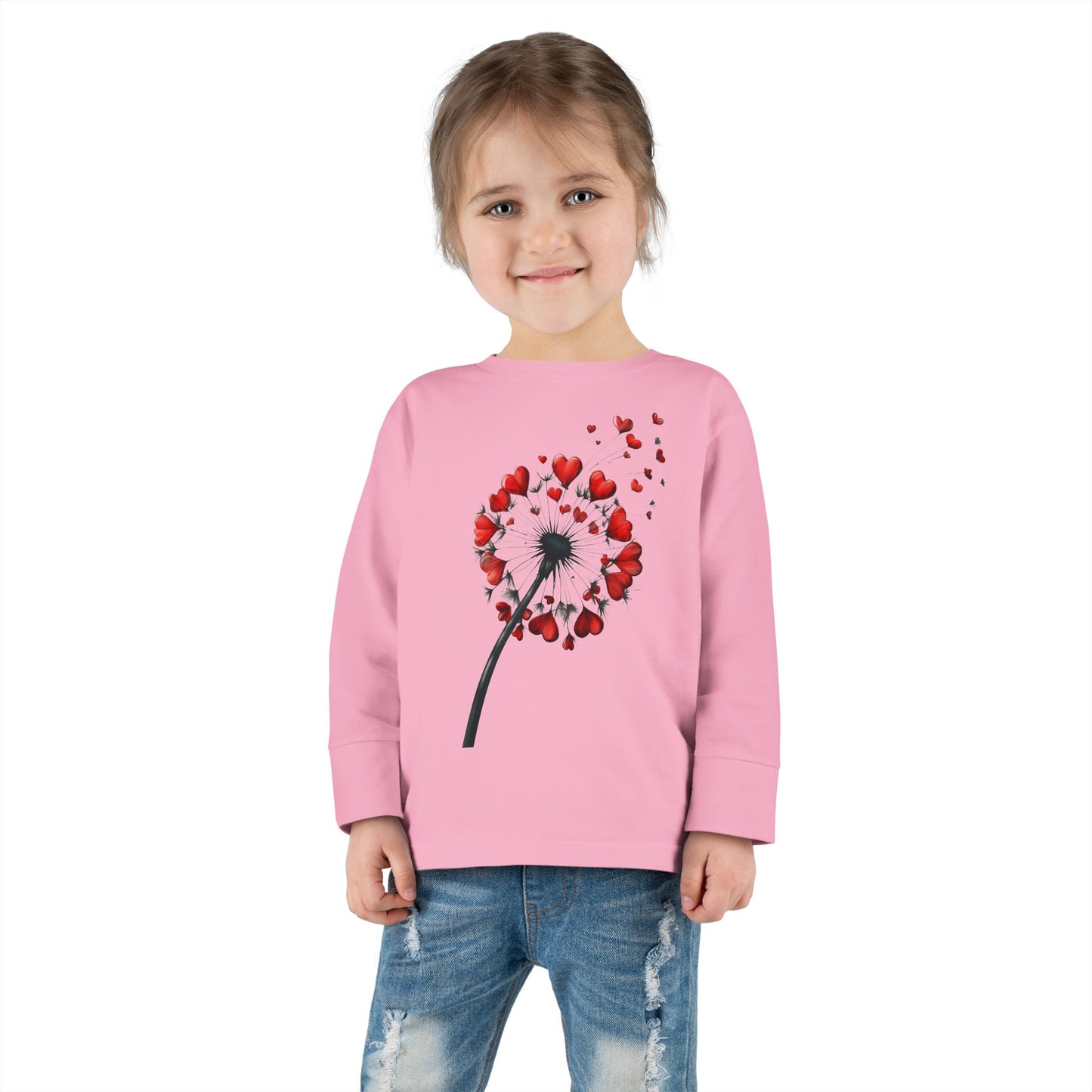 Toddler Long Sleeve Tee - Heart Dandelion T-Shirt for Kids