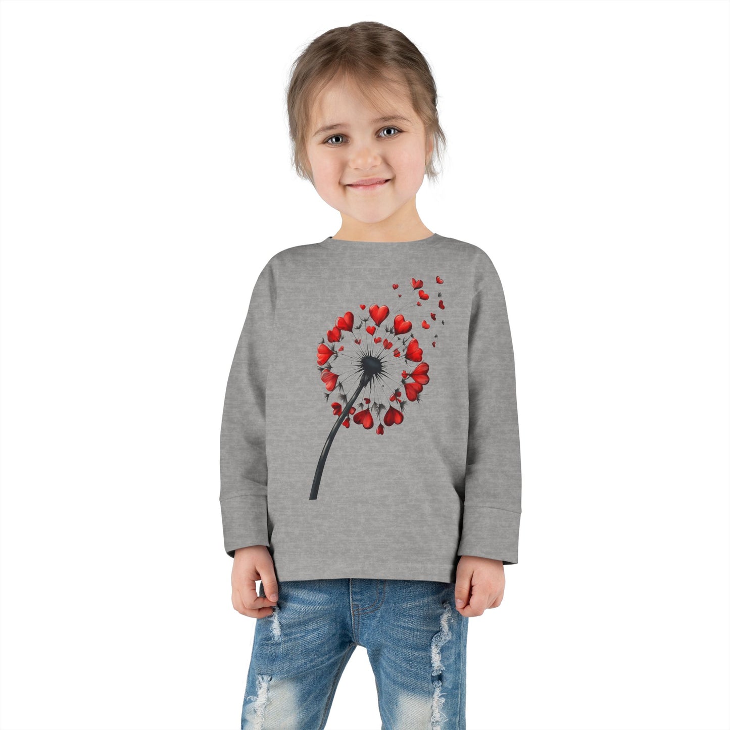 Toddler Long Sleeve Tee - Heart Dandelion T-Shirt for Kids
