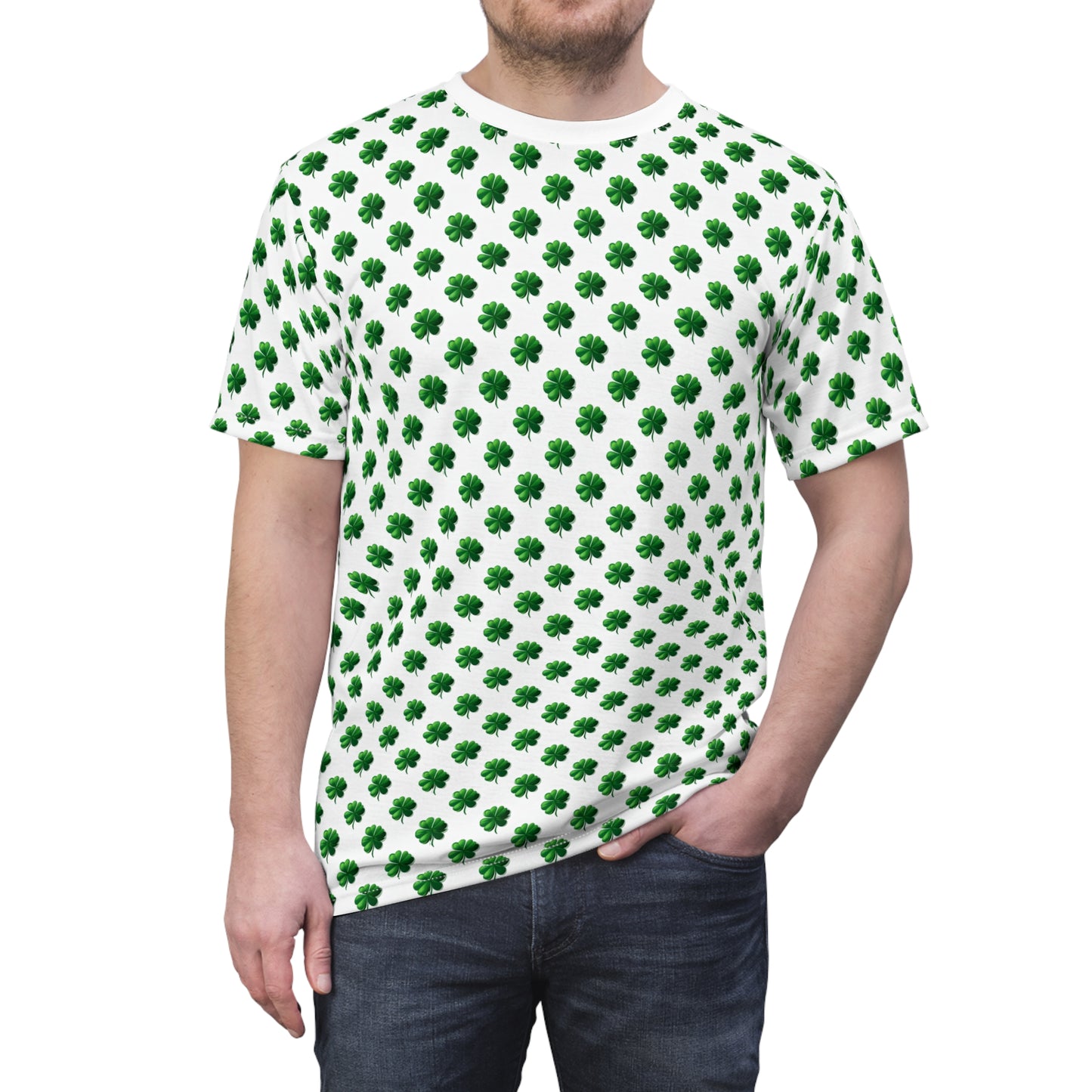 St. Patrick's Day Clover Unisex Cut & Sew Tee - Green Shamrock Print