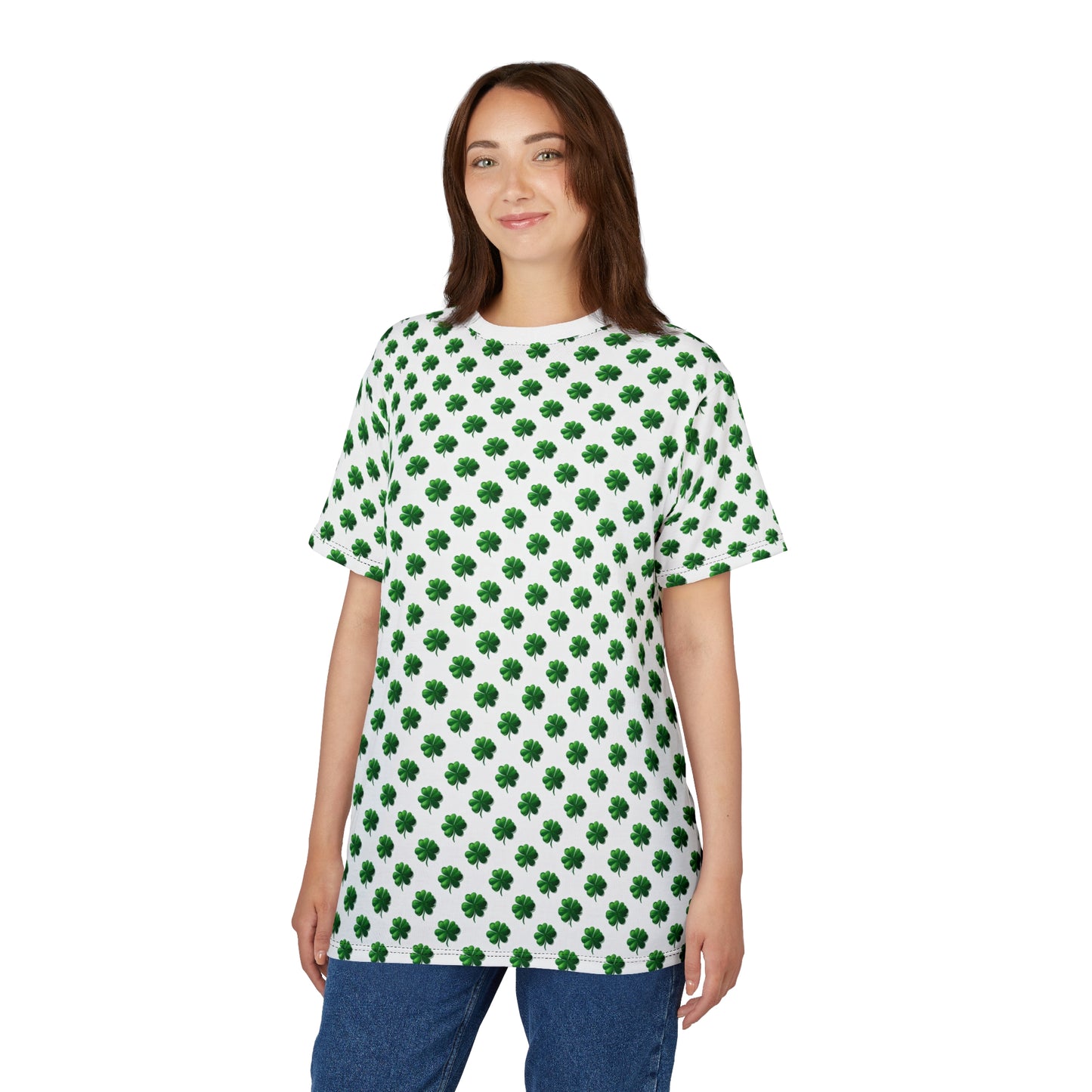 St. Patrick's Day Clover Unisex Cut & Sew Tee - Green Shamrock Print
