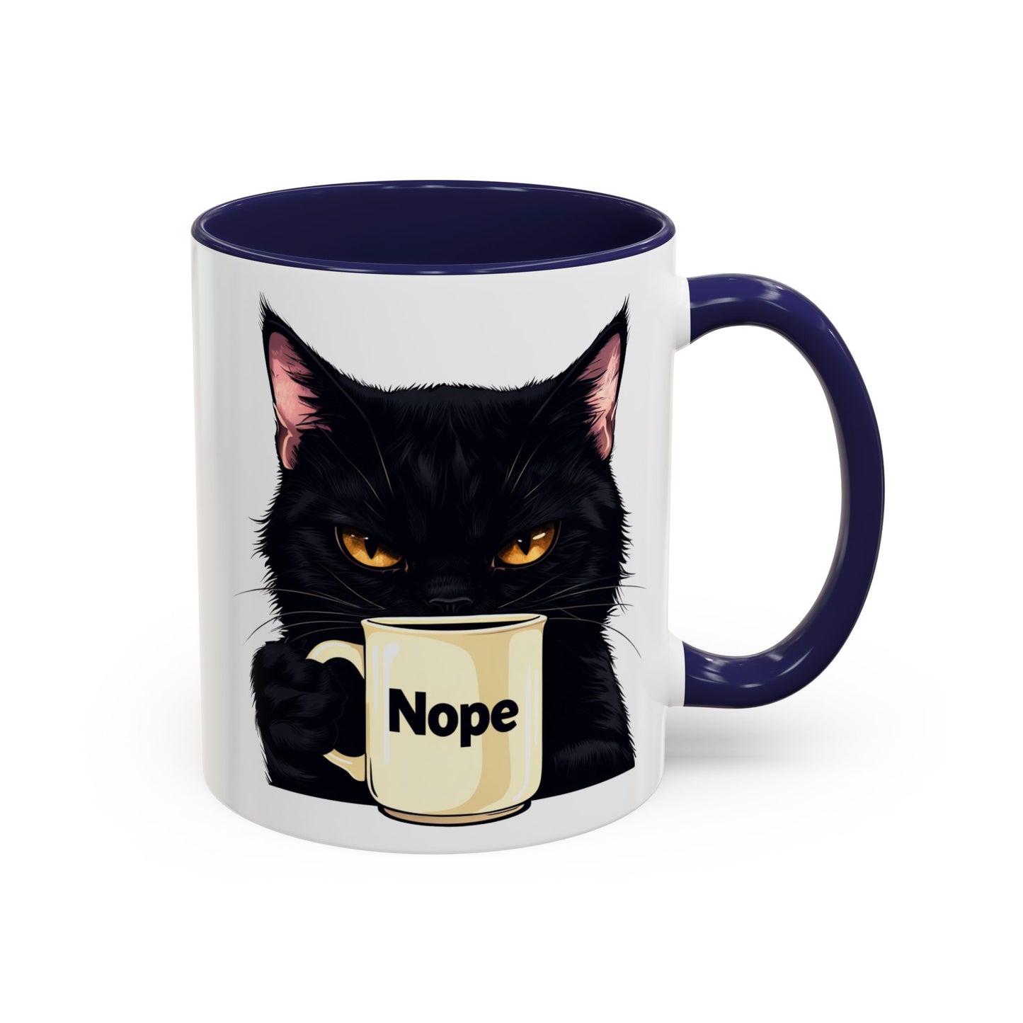 Accent Coffee Mug (11, 15oz) - Grumpy Black Cat