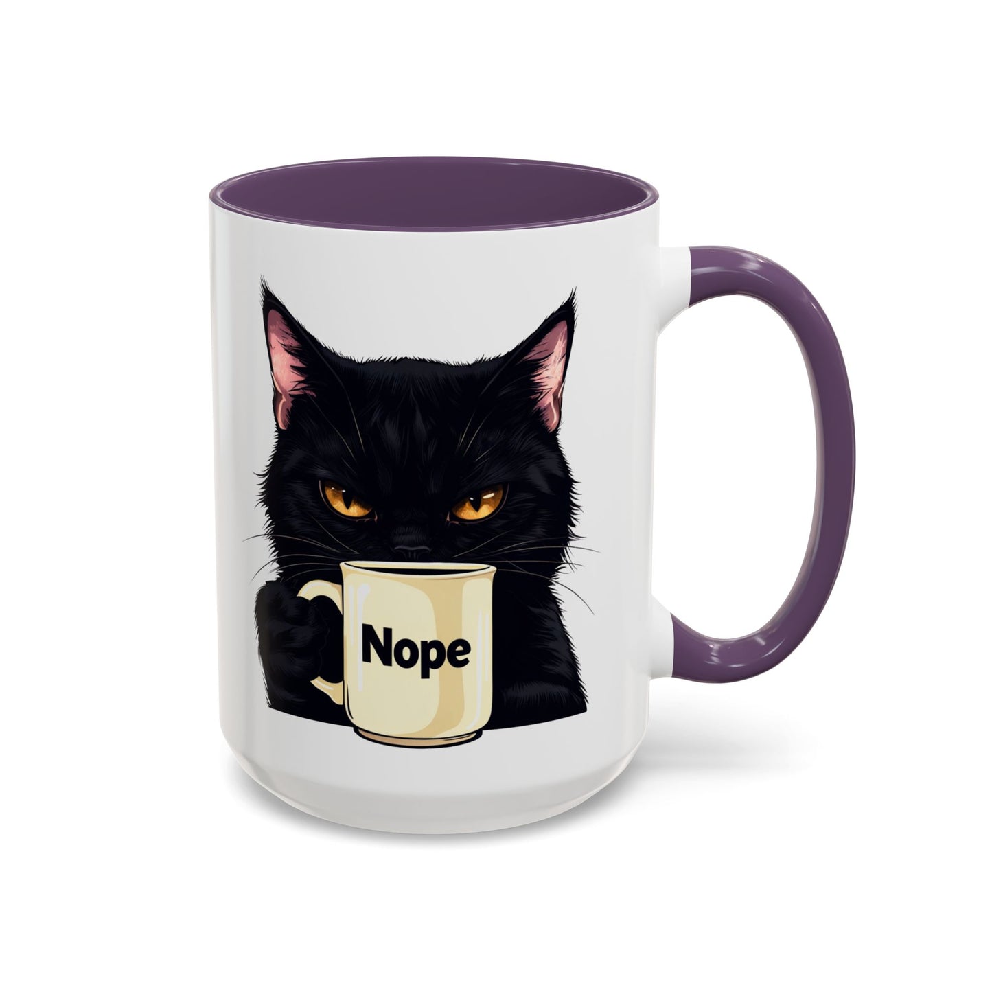 Accent Coffee Mug (11, 15oz) - Grumpy Black Cat