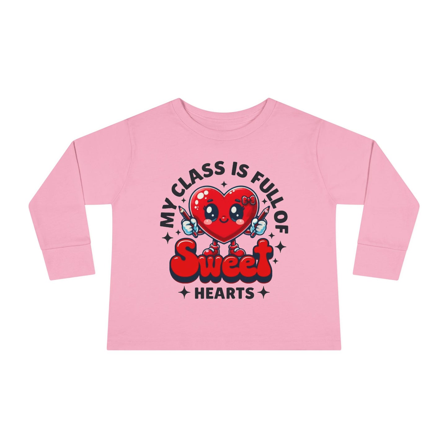 Toddler Long Sleeve Tee - Cartoon Heart Character Holding Pencils