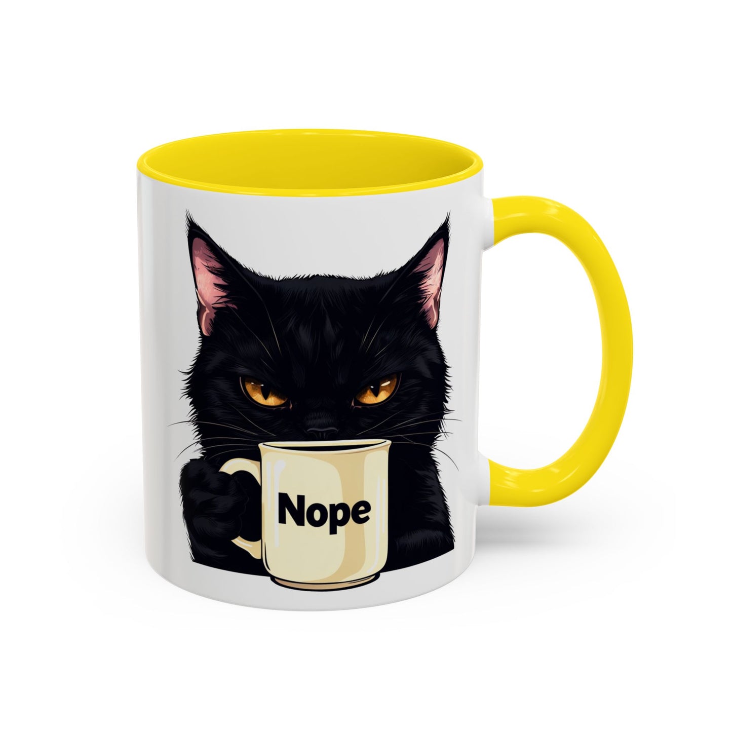 Accent Coffee Mug (11, 15oz) - Grumpy Black Cat